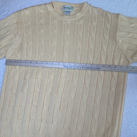 Eddie Bauer Mens Medium Yellow Cable Knit Crewneck Sweater 100% Cotton Chunky - Picture 3 of 9